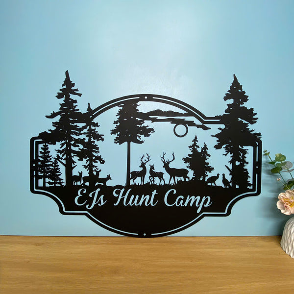 Personalized Family Name Forest Deer Metal Sign, Custom Wildlife Metal Wall Art, Deer Ranch Metal Door Hanging, Custom Mountain Deer Metal Farm Sign