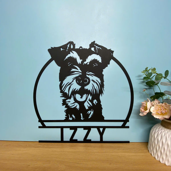 Personalized Miniature Schnauzer Dog Metal Wall Art, Custom Dog Name Metal Front Porch Sign, Dog Metal Wall Hanging, Pet Name Metal Decor