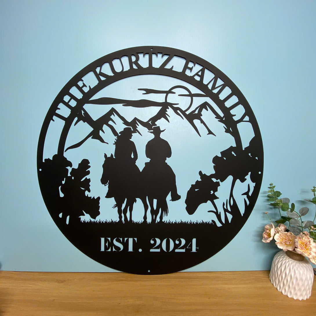 Personalized Couple Cowboy Cowgirl Metal Wall Art, Cowboy Couple Metal Sign With Name, Custom Family Name Metal Wall Sign, Metal Western Cowboy Sign