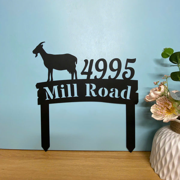 Personalized Goat Farmhouse Address Metal Stake, Custom Address Number Metal Yard Sign, Lawn Address Metal Sign, Address House Number Metal Stake