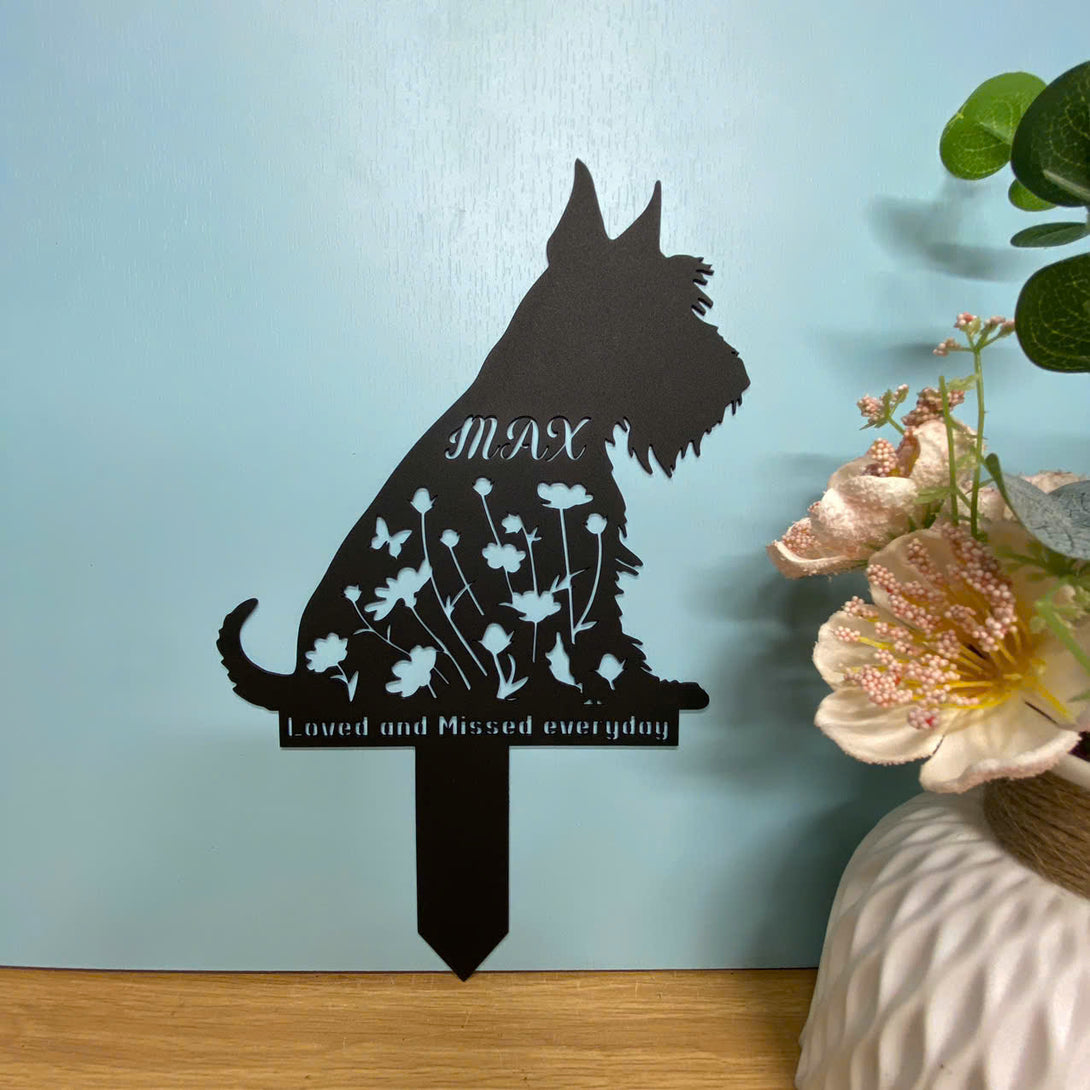Custom Floral Dog Memorial Metal Garden Stake, Scottish Dog Lovers Metal Yard Sign, Dog With Name Personalized, Pet Grave Marker, Remembrance Stake
