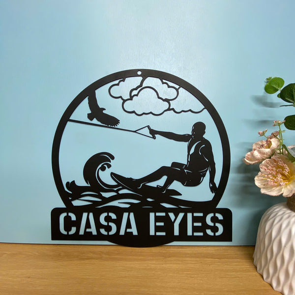 Personalized Water Skiing Metal Wall Art, Custom Wakeboarding Metal Name Sign Home Decor, Water-ski Sport Metal Wall Sign, Water Skiing Metal Sign