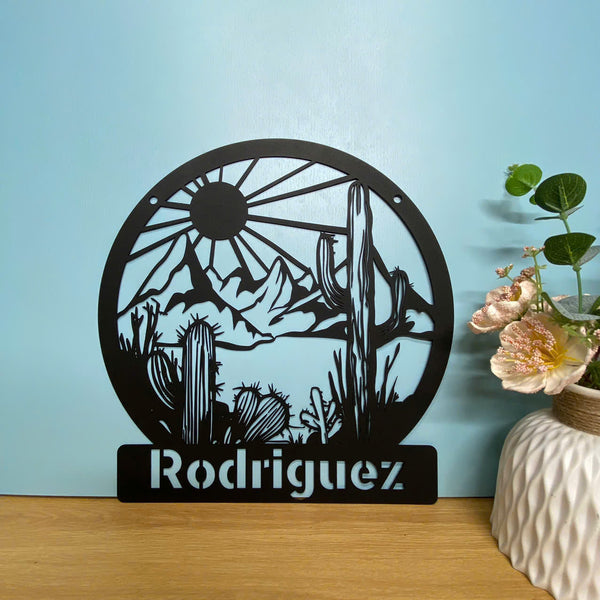 Custom Desert Cactus Metal Name Sign, Desert Cactus South West Metal Sign, Personalized Cactus Metal Art, Cactus Patio Backyard Metal Outdoor Decor