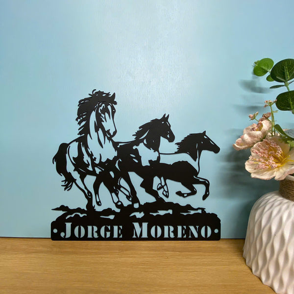 Custom Running Horses Metal Wall Art, Personalized Horse Ranch Metal Name Sign, Wild Horses Metal Sign Home Decor, Metal Horses Farmhouse Sign