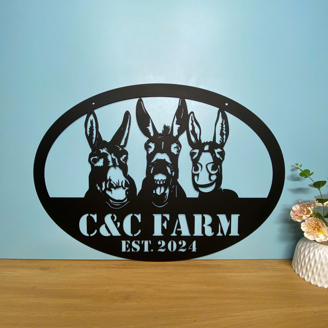 Custom Funny Donkey Metal Farm Sign, Personalized Donkey Farmhouse Metal Sign, Animal Farm Entrance Metal Wall Hanging, Donkey Barn Ranch Metal Sign