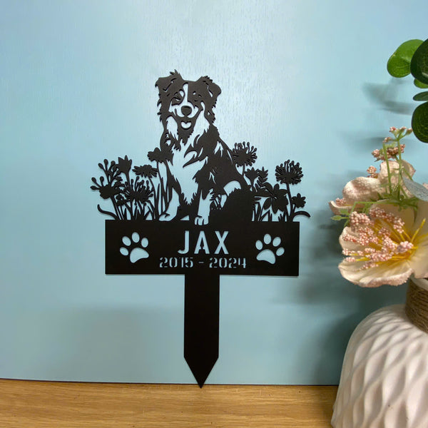 Custom Australian Shepherd Dog Memorial Metal Stake, Personalized Dog Loss Metal Grave Marker, Dog Memorial Garden Stake, Pet Loss Sympathy Metal Sign