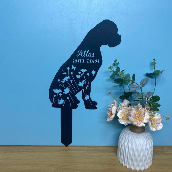 Personalized Boxer Dog Memorial Metal Stake, Custom Pet Metal Grave Marker Sign, Boxer Dog Metal Yard Sign, Pet Loss Sympathy Sign, Remembrance Stake