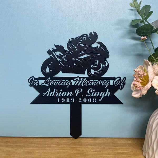 Personalized Motorcycle Biker Memorial Metal Stake, In Loving Memory Of Biker Metal Garden Stake, Motorcycle Metal Grave Marker, Sympathy Metal Sign