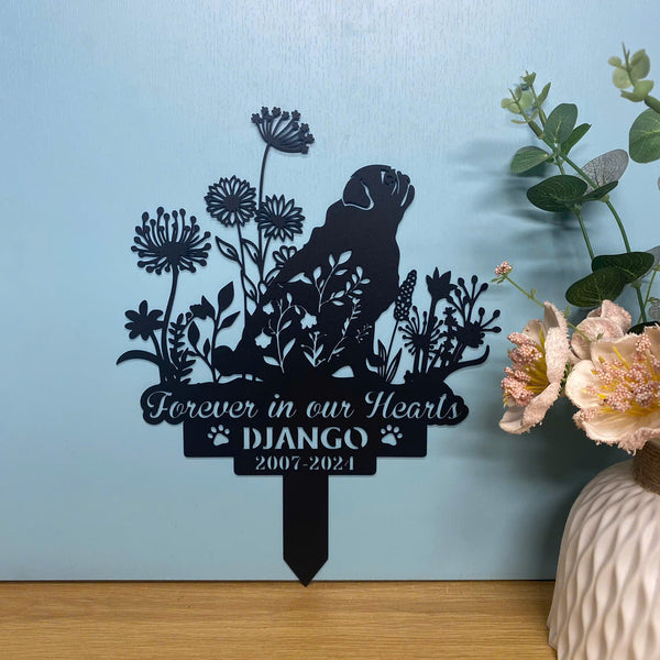 Personalized Floral Pug Dog Memorial Metal Garden Stake, Custom Pug Dog Metal Yard Sign, Dog Loss Metal Grave Marker, Pug Loss Remembrance Stake