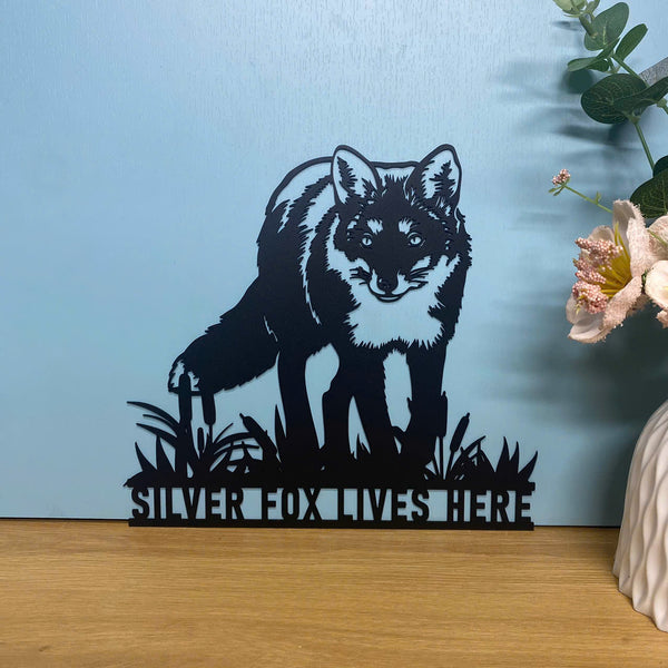 Personalized Fox Metal Wall Art, Fox With Cattails Metal Name Sign, Custom Fox Wild Animal Metal Wall Sign, Fox Laser Cut Metal Hanger Sign