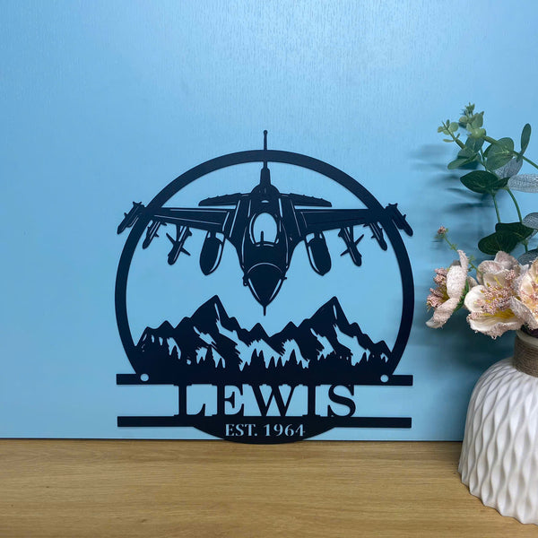 Custom Jet Fighter Air Force Metal Wall Art, Personalized Aircraft Pilot Metal Name Sign, Airplane Hangar Metal Sign, Military Aviation Metal Decor