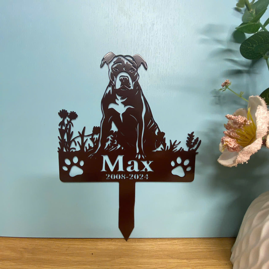 Personalized Pitbull Dog Memorial Metal Stake, Pitbull Terrier Dog Garden Stake, Custom Pitbull Dog Name Metal Yard Stake, Metal Pet Loss Grave Marker