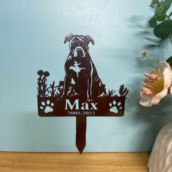 Personalized Pitbull Dog Memorial Metal Stake, Pitbull Terrier Dog Garden Stake, Custom Pitbull Dog Name Metal Yard Stake, Metal Pet Loss Grave Marker