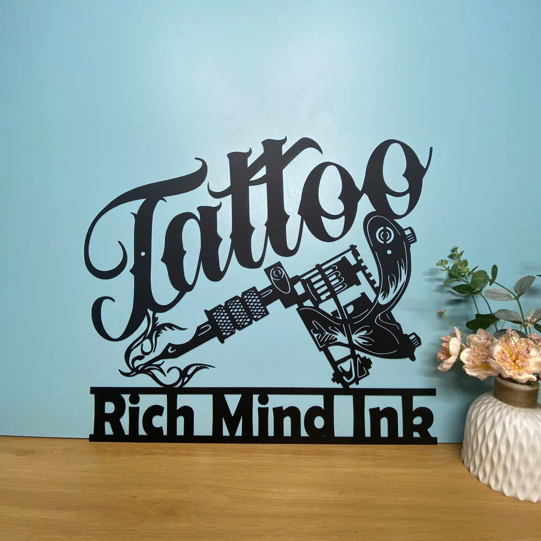 Custom Tattoo Machine Metal Wall Art, Tattoo Shop Metal Wall Decor, Personalized Tattoo Artist Metal Name Sign, Tattoo Ink Studio Metal Sign