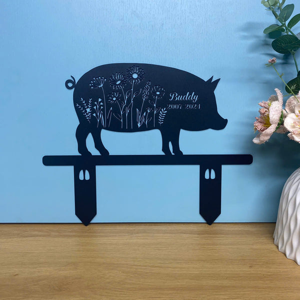 Custom Floral Pig Memorial Metal Garden Stake, Personalized Pig Metal Yard Sign With Stake, Pig Loss Remembrance Stake, Farm Animal Metal Grave Marker