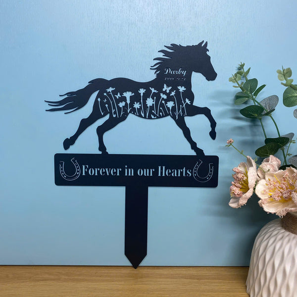 Custom Floral Horse Memorial Metal Garden Stake, Horse Lovers Metal Yard Sign, Horse With Name Metal Grave Marker, Remembrance Stake, Horse Loss Gift