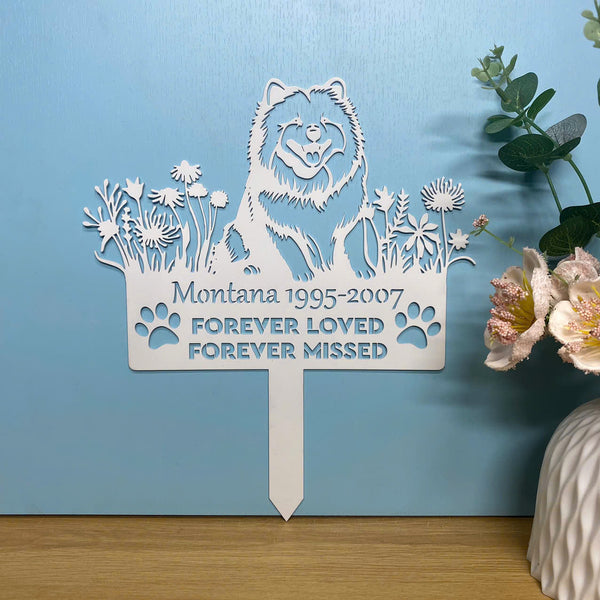 Custom Chow Chow Dog Memorial Metal Garden Stake, Personalized Flowers Dog Memory Metal Stake, Pet Loss Grave Marker, Dog Metal Remembrance Stake