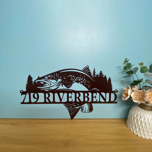 Personalized Trout Fish Metal Name Sign, Trout Fishing Lakehouse Metal Sign, Custom Trout Fish Metal Wall Art, Trout Fishing Man Cave Metal Wall Sign