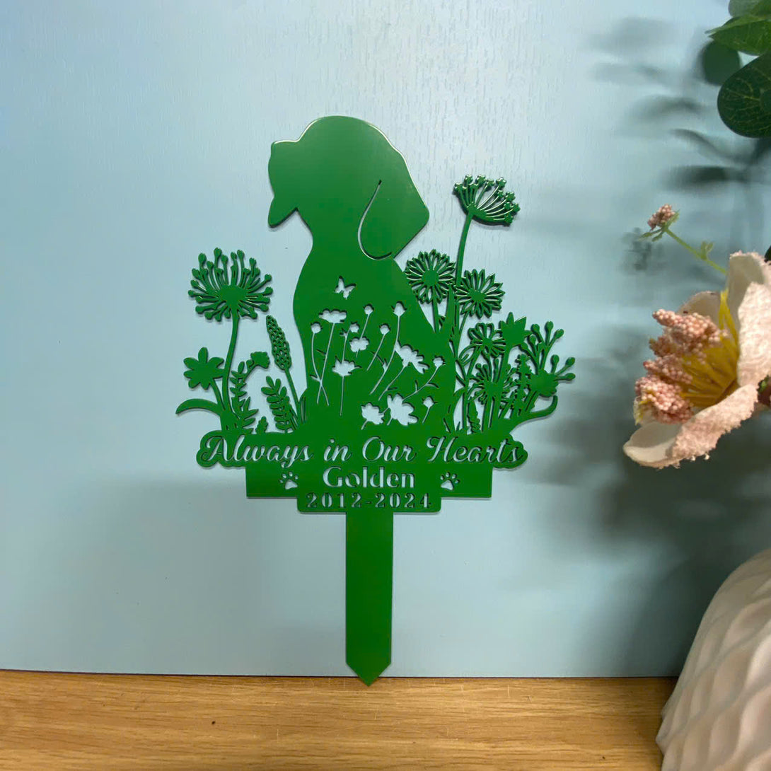 Custom Beagle Dog Memorial Metal Garden Stake, Personalized Dog With Flowers Memorial Stake, Dog Loss Metal Grave Marker, Dog Sympathy Metal Yard Sign