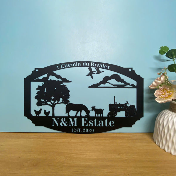 Personalized Farmhouse Metal Wall Art, Custom Family Name Metal Farm Sign, Farm Barn With Tractor Metal Sign, Cattle Ranch Metal Entrance Sign Decor