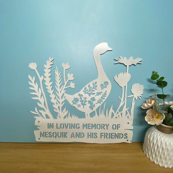 Custom Floral Goose Metal Wall Hanging Sign, Personalized Goose Coop Metal Farm Sign, Goose Barn Farmhouse Metal Wall Art, Goose Memorial Metal Sign,