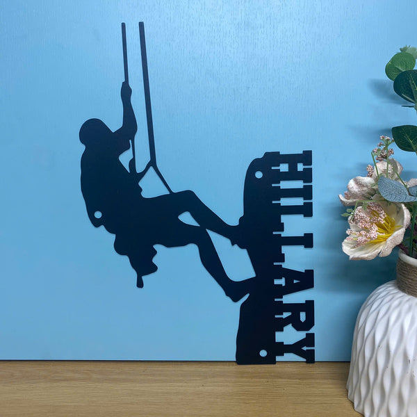 Custom Rock Climbing Monogram Metal Wall Art, Personalized Rock Climber Metal Name Sign, Mountain Climbing Man Cave Metal Wall Hanging Sign Decor