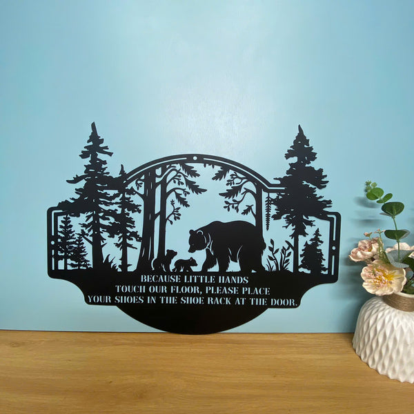 Personalized Bear Family Cabin Metal Sign, Custom Family Name Forest Bear Metal Decor, Custom Mama Bear Man Cave Metal Sign, Wild Bear Metal Name Sign
