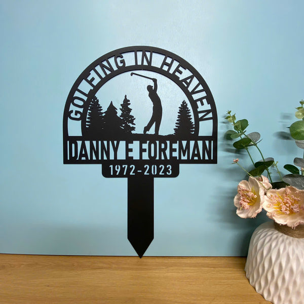 Personalized Golfer Memorial Metal Garden Stake, Custom Golfer Grave Marker Metal Sign, Golfing In Heaven Yard Sign, Golfer Loss Sympathy Metal Sign
