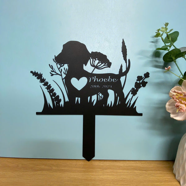 Custom Dachshund Dog Memorial Metal Garden Stake, Dog Loss Metal Grave Marker, Personalized Dog Sympathy Metal Yard Sign, Flower Dog Memorial Stake