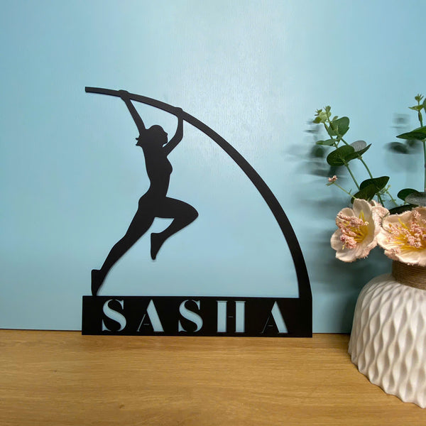 Personalized Female Pole Vault Sport Monogram Metal Wall Art, Custom Pole Vaulter Metal Name Sign, Pole Vaulting Sport Metal Wall Hanging Decor