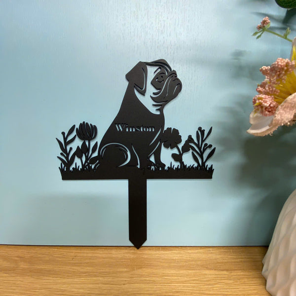 Personalized Memorial Pug Dog Metal Garden Stake, Custom Pug Dog Metal Yard Sign, Sympathy Sign, Pug Dog Loss Remembrance Stake