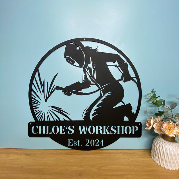 Personalized Female Ironworker Welding Metal Wall Art, Custom Female Welder Metal Name Sign, Welding Garage Workshop Metal Wall Hanging Decor