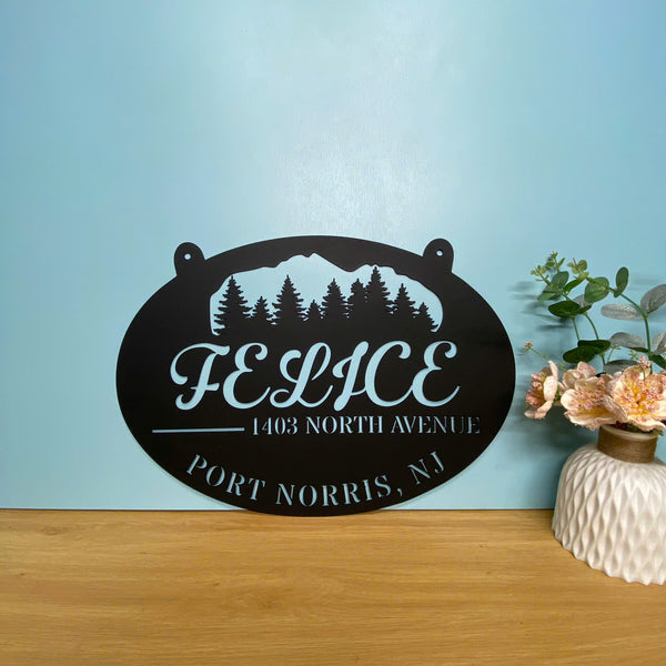Custom Mountain Creek Family Name Metal Sign, Metal Address Sign For Lodge, Cottages Forest Metal Address Sign, Outdoor Lodge Cabin Metal Wall Hanging