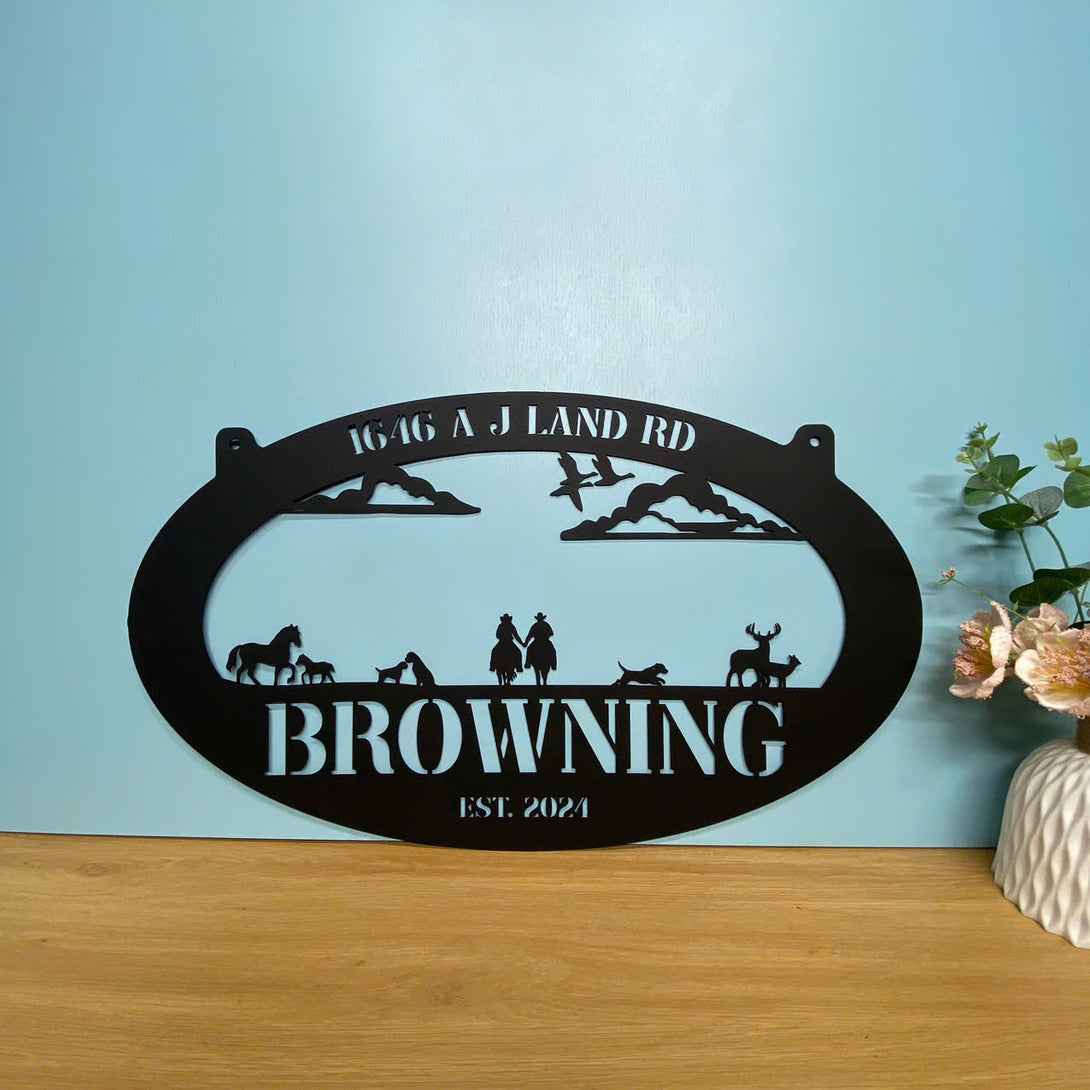 Custom Farmhouse Family Name Metal Sign, Personalized Cowboy Couple Metal Farm Sign, Metal Horse Farm Sign, Western Cowboy Lover Metal Wall Art