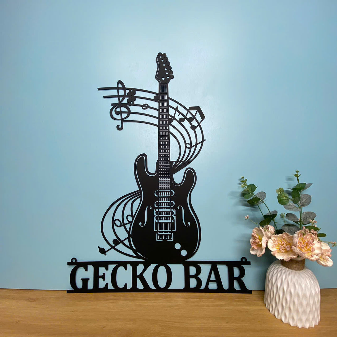 Personalized Electric Guitar Metal Wall Hanging Sign, Guitar Bass Metal Wall Art, Guitar Metal Plaque Home Decor, Guitar Music Studio Metal Wall Art