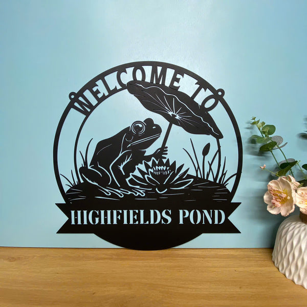Custom Frog Pond Metal Wall Art Sign, Metal Frog Wall Hanging Sign Garden Decor, Personalized Frog Pond Lake House Metal Sign, Frog Metal Name Sign