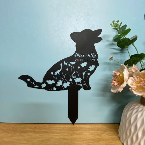 Custom Welsh Corgi Memorial Metal Garden Stake, Floral Corgi Dog Metal Yard Sign, Custom Dog Loss Metal Stake, Pet Grave Marker Remembrance Stake