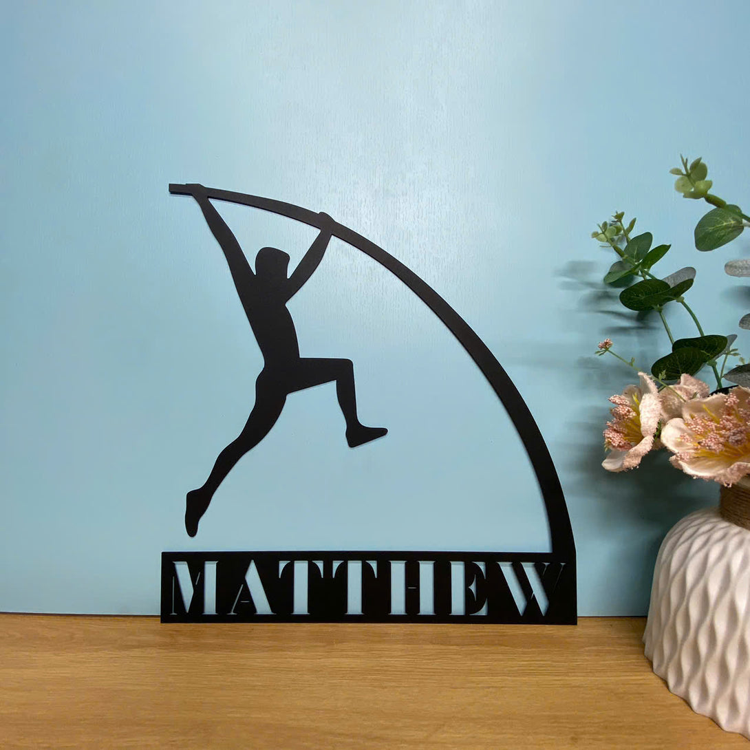 Personalized Male Pole Vault Sport Monogram Metal Wall Art, Custom Pole Vaulter Metal Name Sign, Pole Vaulting Sport Metal Wall Hanging Decor