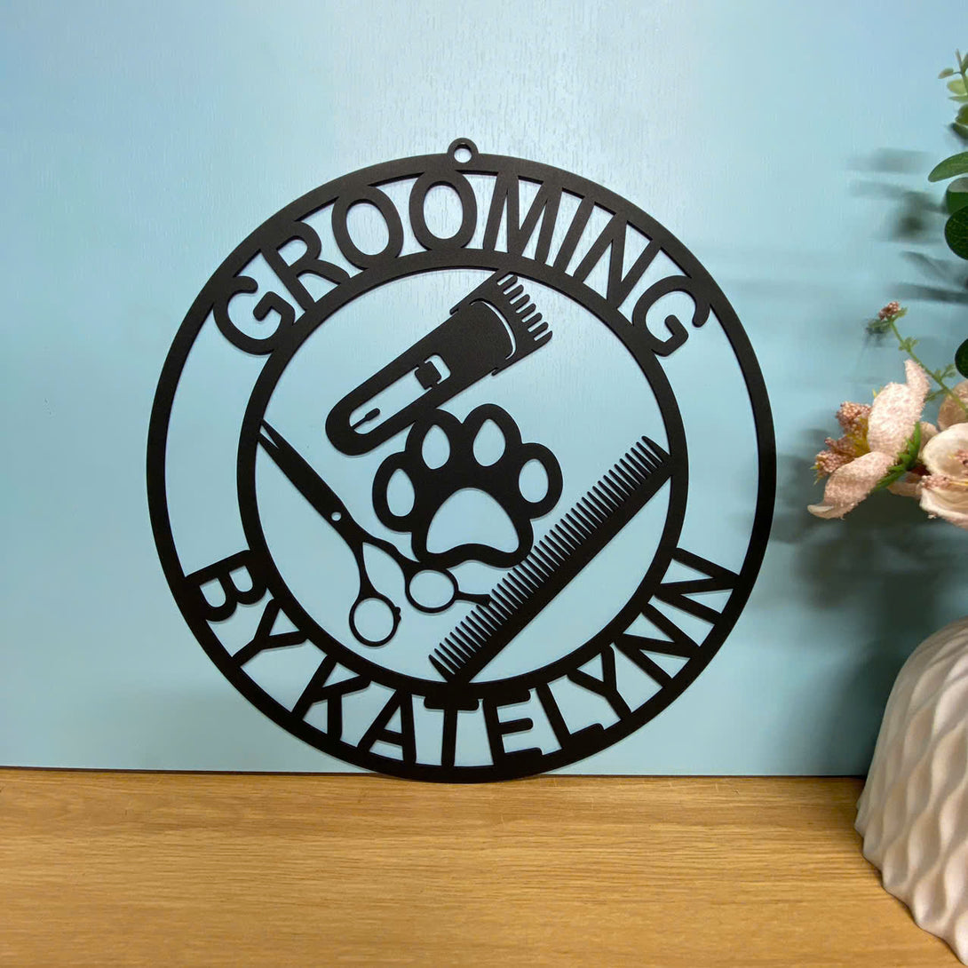 Personalized Pet Grooming Metal Wall Art, Custom Pet Grooming Metal Name Sign, Pet Salon Metal Wall Sign, Pet Spa Metal Sign, Pet Grooming Sign