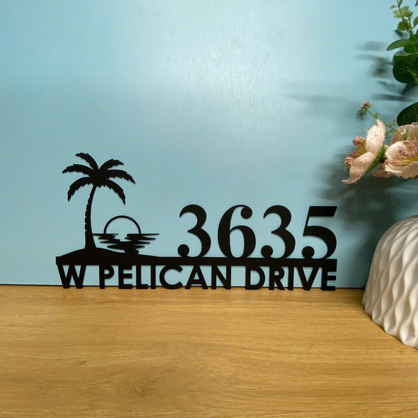 Personalized Palm Tree Address Number Metal Sign, Beach House Numbers Metal Address Plaque, Street House Metal Sign, Custom House Number Metal Sign