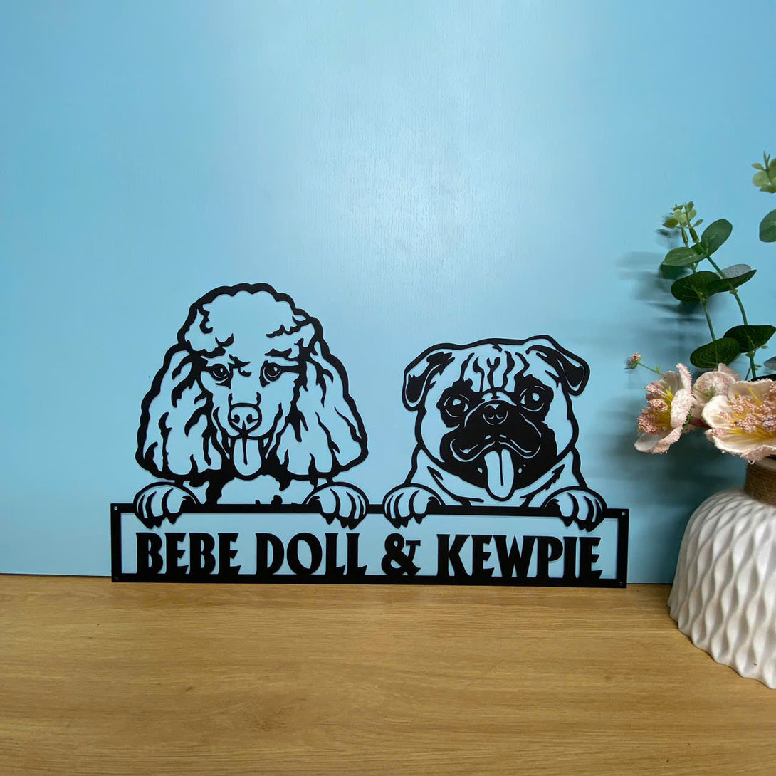 Personalized Peeking Dogs Metal Wall Hanging Art, Custom Dog Family Name Metal Front Porch Sign, Dog Metal Address Wall Hanging, Pet Name Metal Decor
