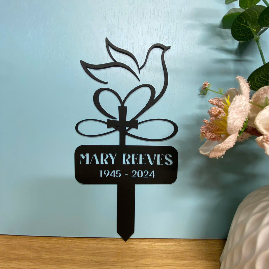 Personalized Dove Cross Memorial Metal Stake, In Loving Memory Metal Sympathy Sign, Cross Memorial Plaque With Stake, Metal Cross Remembrance Stake