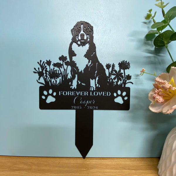 Personalized Bernese Mountain Dog Memorial Garden Stake, Custom Dog Memorial Metal Grave Marker, Pet Loss Remembrance Stake, Dog Lover Metal Yard Sign