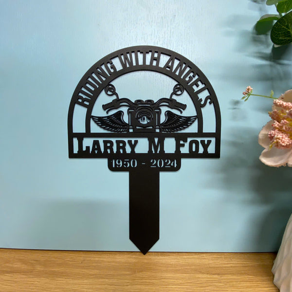 Custom Motorcycle With Wings Memorial Metal Stake, Motorcycle Rider Metal Garden Stake, Biker Loss Metal Grave Marker, Motorcycle Sympathy Metal Sign