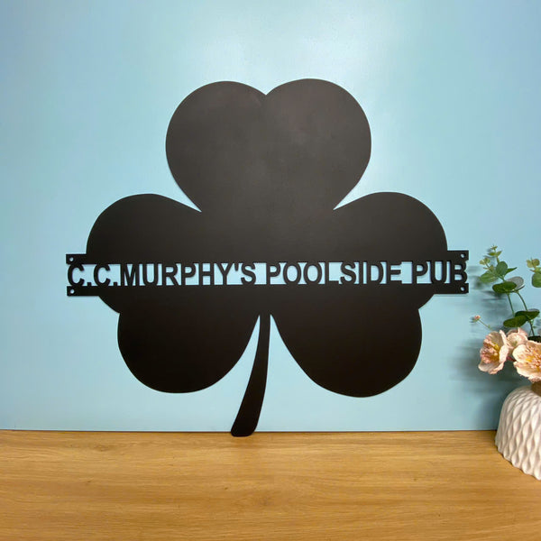 Custom Shamrock Monogram Metal Sign, Personalized Shamrock Metal Name Sign, Lucky Shamrock Irish Metal Hanger Decor, 3 Leaf Clover Metal Sign