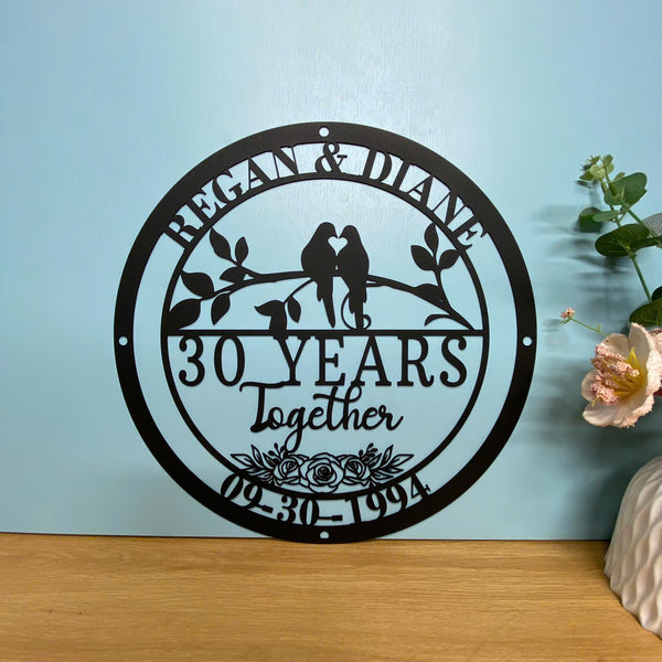 Personalized Wedding Anniversary Metal Wall Art, Custom Anniversary Metal Couple Name Sign, Golden Wedding Anniversary Gifts For Parents Husband Wife