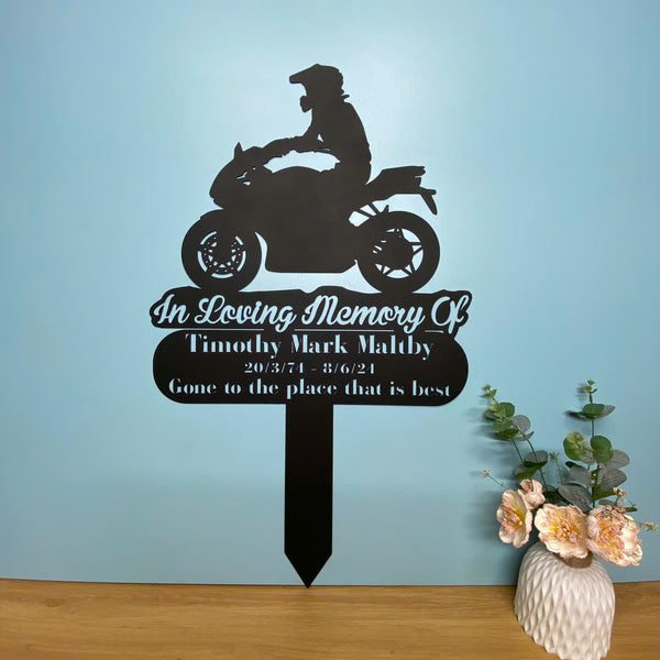 Custom Motocross Biker Memorial Metal Stake, Motorcycle Memorial Metal Garden Stake, Biker Loss Metal Grave Marker, Motorcycle Remembrance Stake