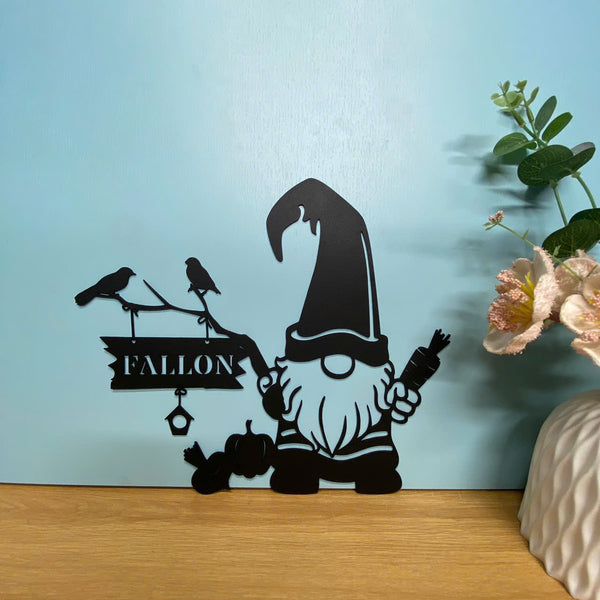Gnome Welcome Sign Metal Wall Art, Personalized Gnome Metal Wall Hanging Sign, Garden Gnome Elf Metal Art Sign, Metal Gnome Sign Outdoor Garden Decor