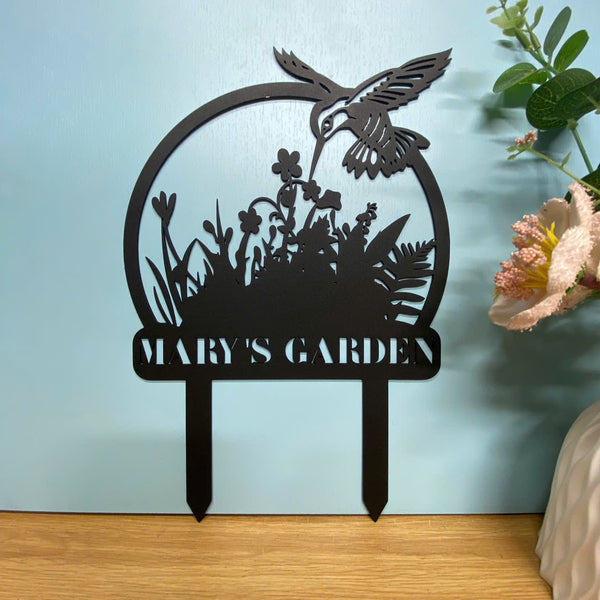 Personalized Garden Metal Stake, Custom Your Garden Sign With Stake, Metal Hummingbird Garden Sign, Gardener Metal Name Sign, Metal Yard Decor