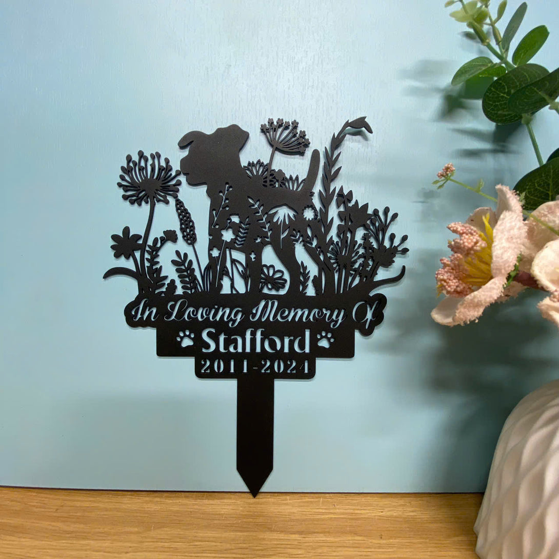 Custom Jack Russell Memorial Metal Stake, Personalized Flowers Dog Metal Garden Stake, Dog Sympathy Sign Metal Yard Decor, Pet Loss Metal Grave Marker